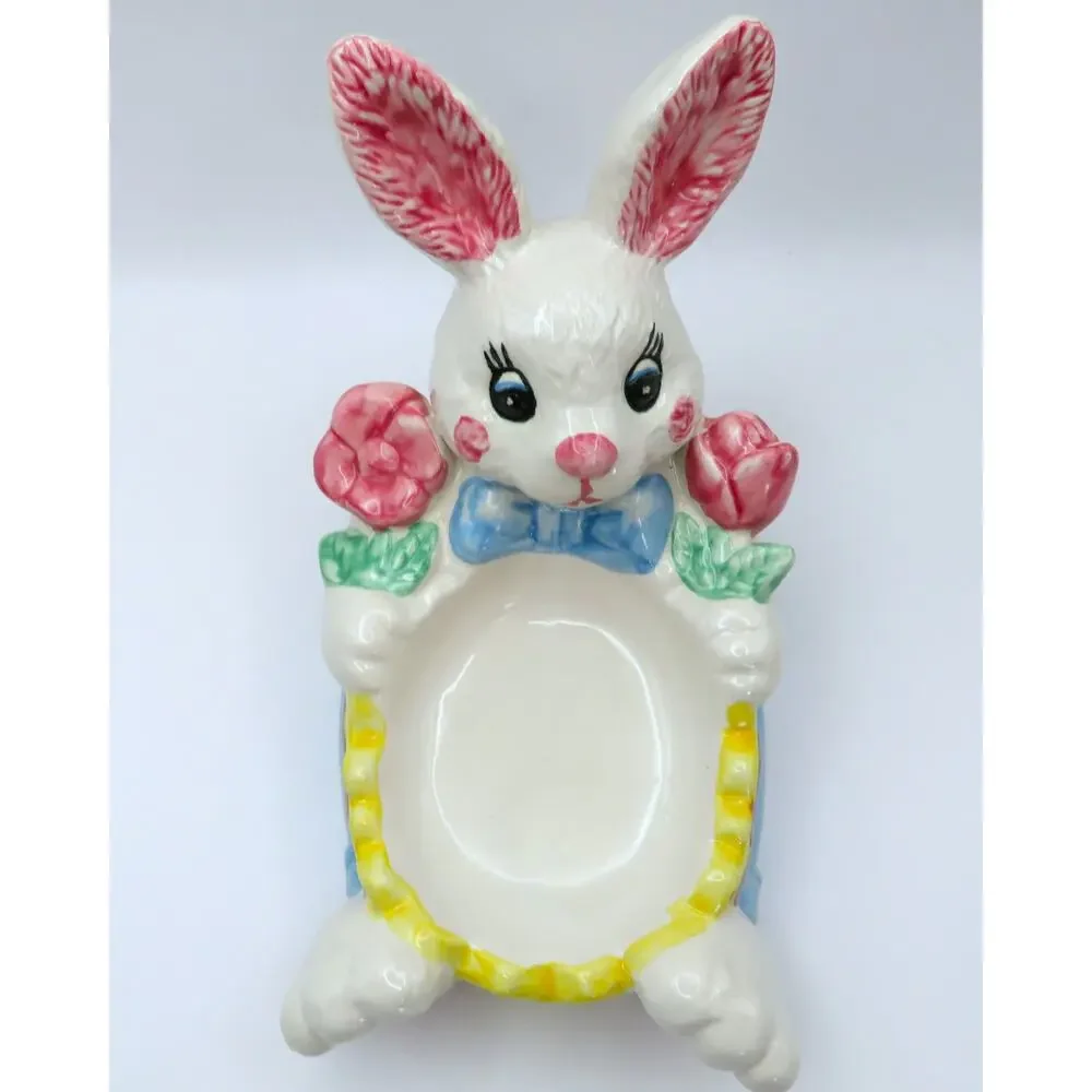 Vintage Hermitage Pottery Easter Bunny Rabbit Spongeware Dish Spring Decor 1997